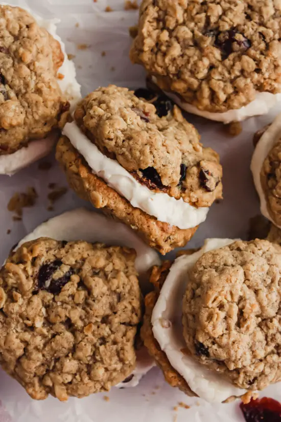 Cranberry-Oatmeal Sandwich Cookie set on it's side 