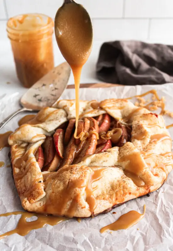 Carmel pouring on the Galette 