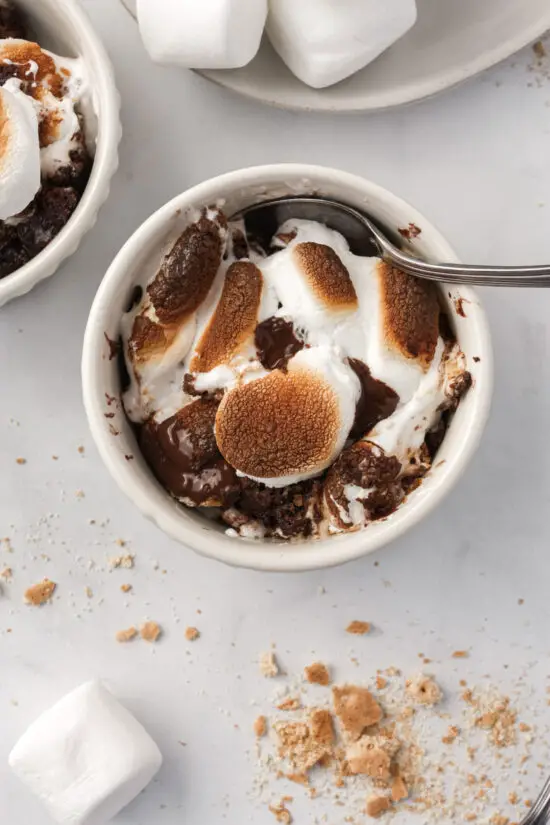 S'mores Gobbler in a ramekin with a spoon in it.